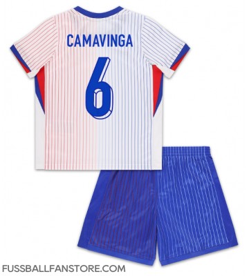 Frankreich Eduardo Camavinga #6 Replik Auswärtstrikot Kinder EM 2024 Kurzarm (+ Kurze Hosen)